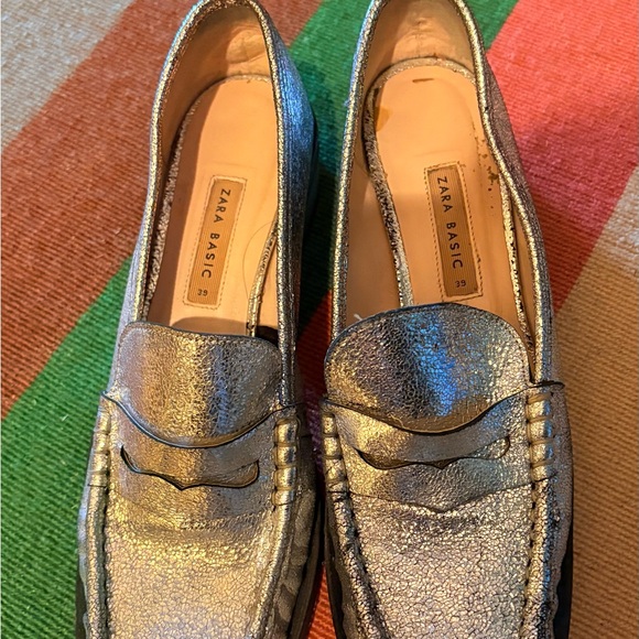 Zara Silver Metallic Slip-On Loafers 39 - Picture 5 of 7